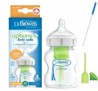Dr Brown's Options+ antikoliková fľaša 150 ml + KEFKA NA UMÝVANIE FĽAŠI A CUDÍKOV, SADA 2,